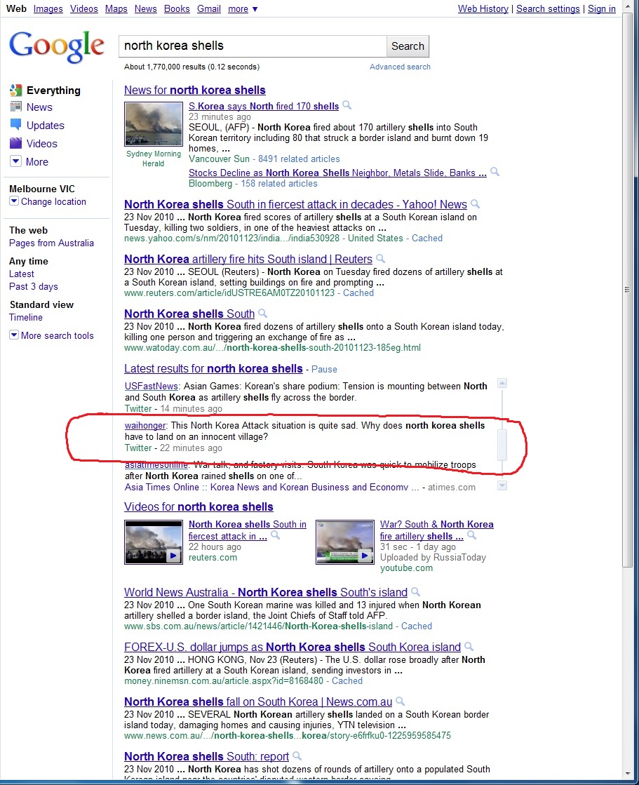 SERP for 'north korea shells'